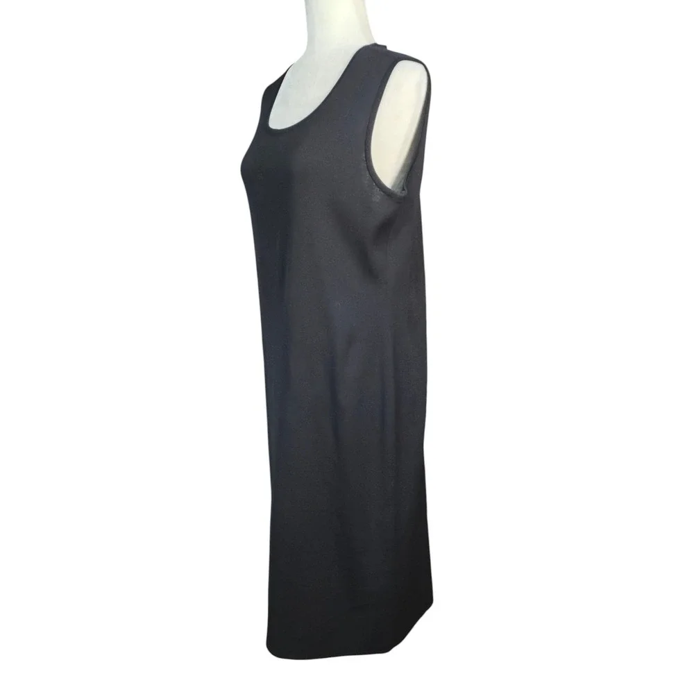 Misook Black Sleeveless Knit Sheath Dress Scoop Neck Midi LBD Career Work Size L - Picture 3 of 7